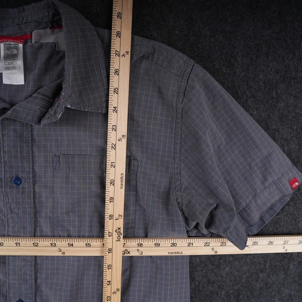 The North Face Button Down Shirt Mens XL Grey Fair Plaid Short Sleeve Ripstop